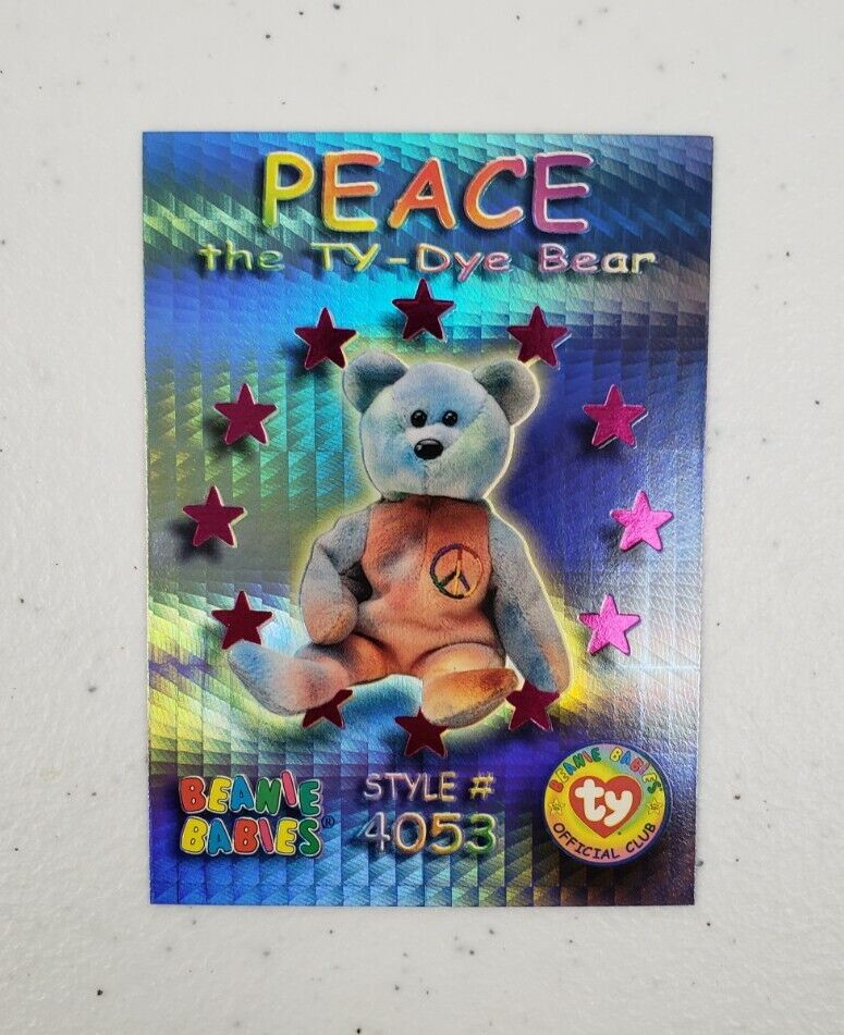 ty Beanie Babies Peace The Ty-Dye Bear Trading Card Holographic #54 1999 Vintage