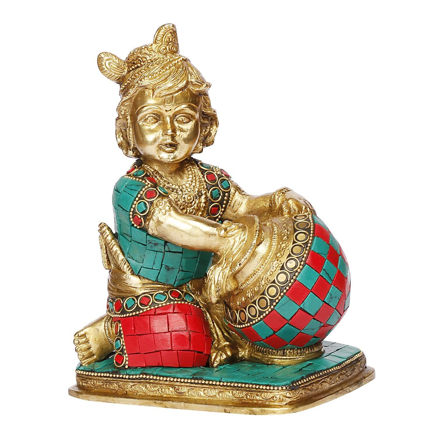 Lord Krishna Makhan Chor Brass Idol Sculpture Decorative Statue Figurine 7 Inch