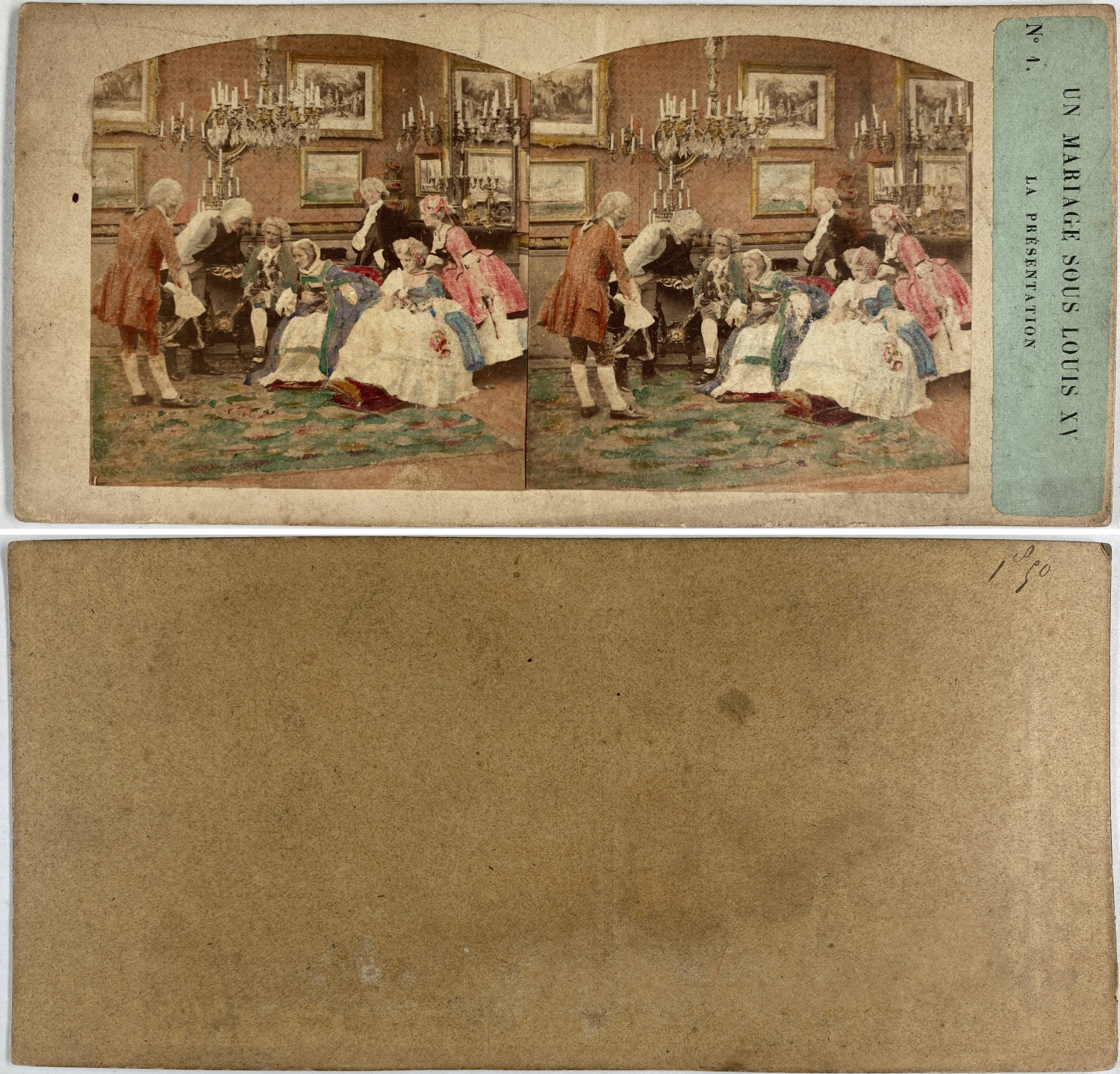 A wedding under Louis XV, the Presentation, vintage albumen print, ca.1860, stereo