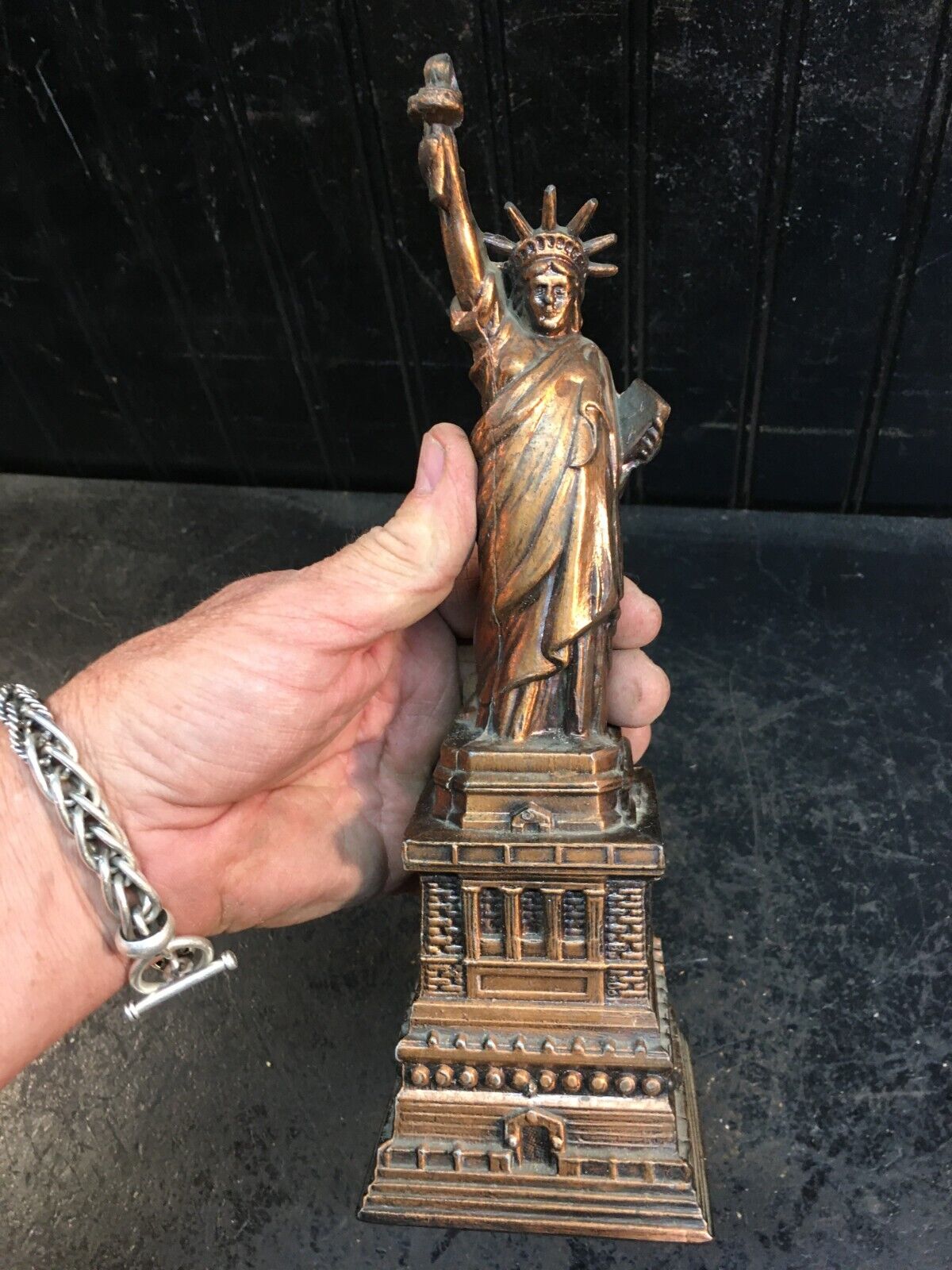 Vintage Brass 10in Statute Of Liberty Desk Statute Paper Weight Mid Century