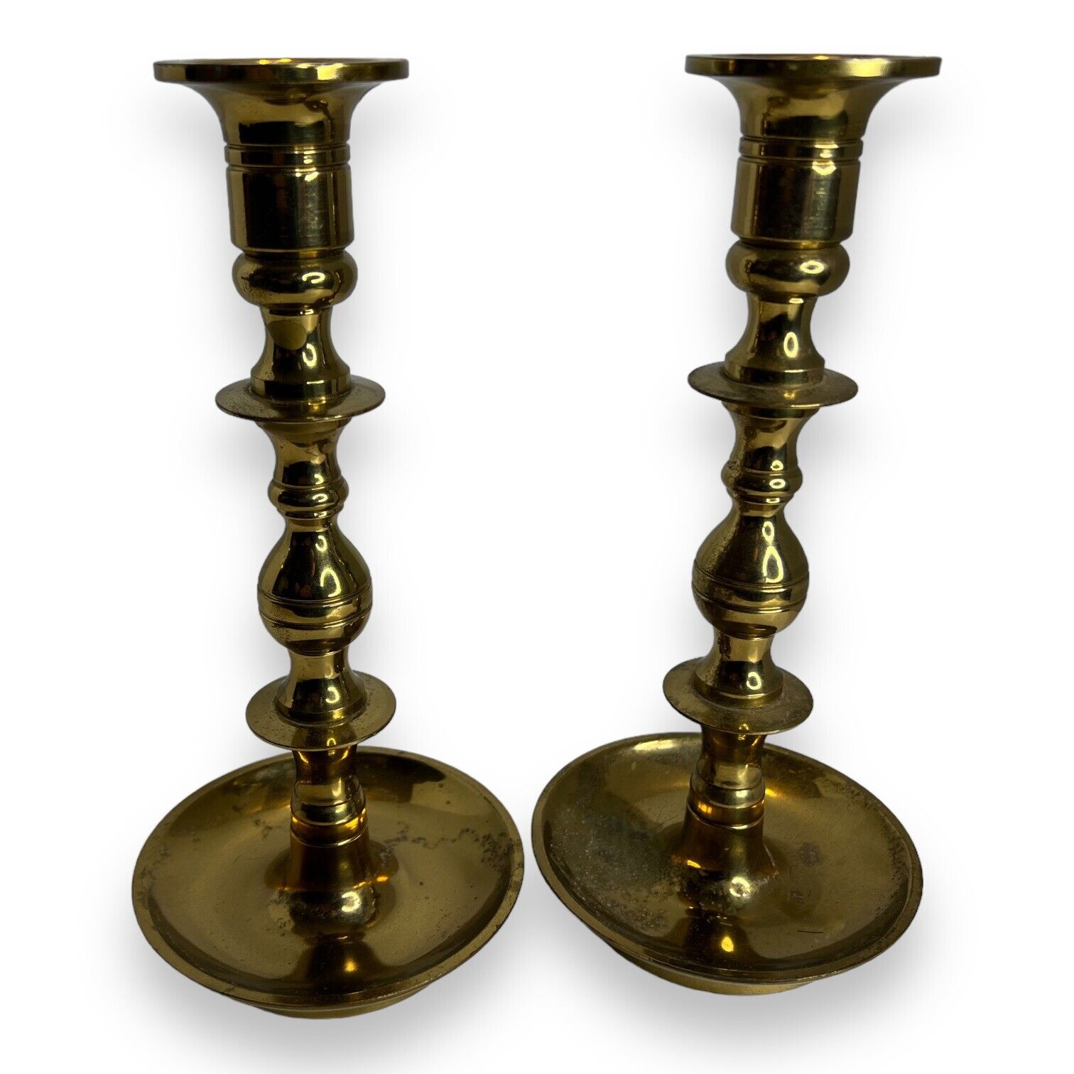 Vintage Pair of Brass Metal Candle Stick Holders 8.5” W Marked