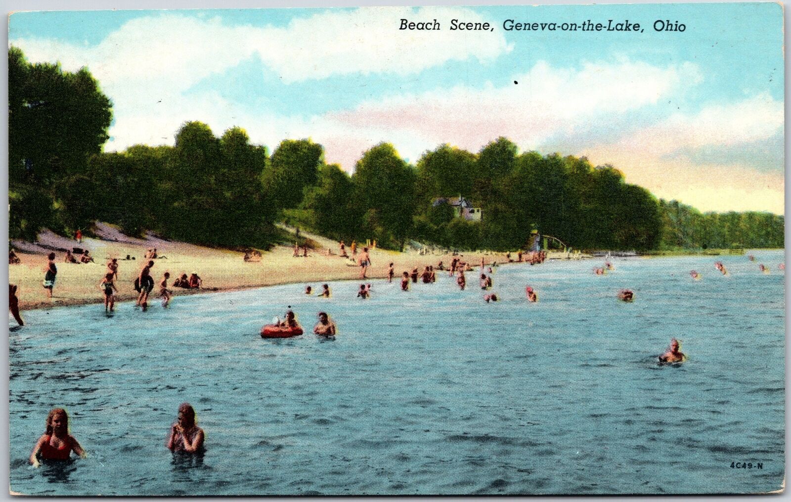 1954 Beach Scene Geneva On The Lake Ohio OH Forest Trees Posted Postcard