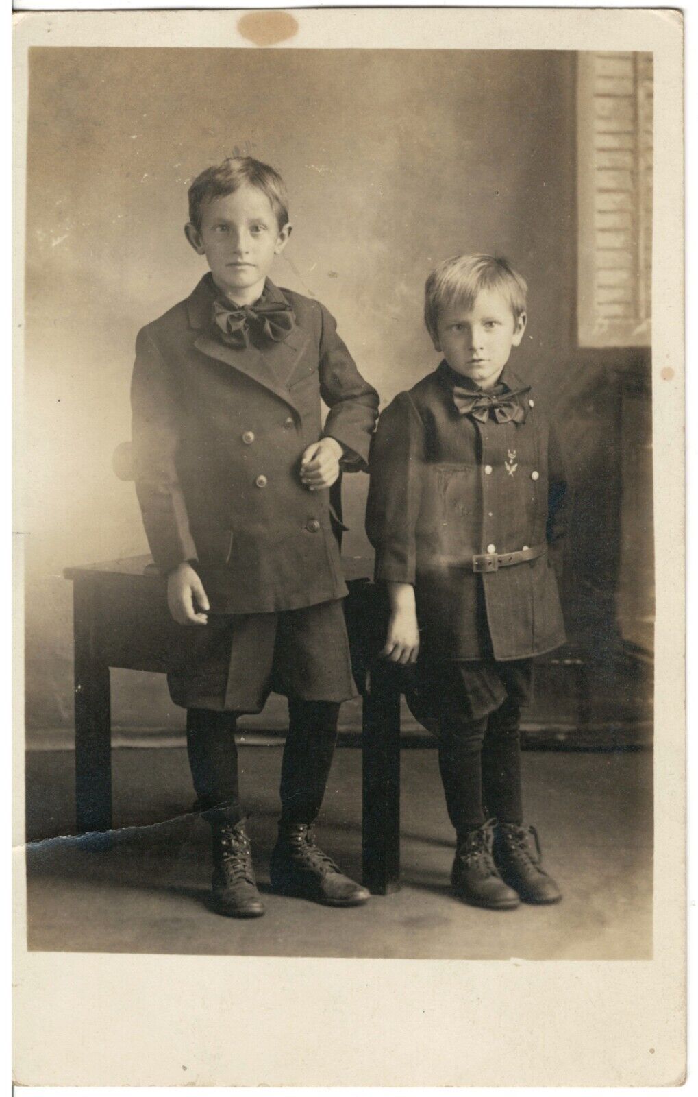 Two Young Brothers - Real Photo Postcard RPPC Names on Back - CYKO 1904-1920s