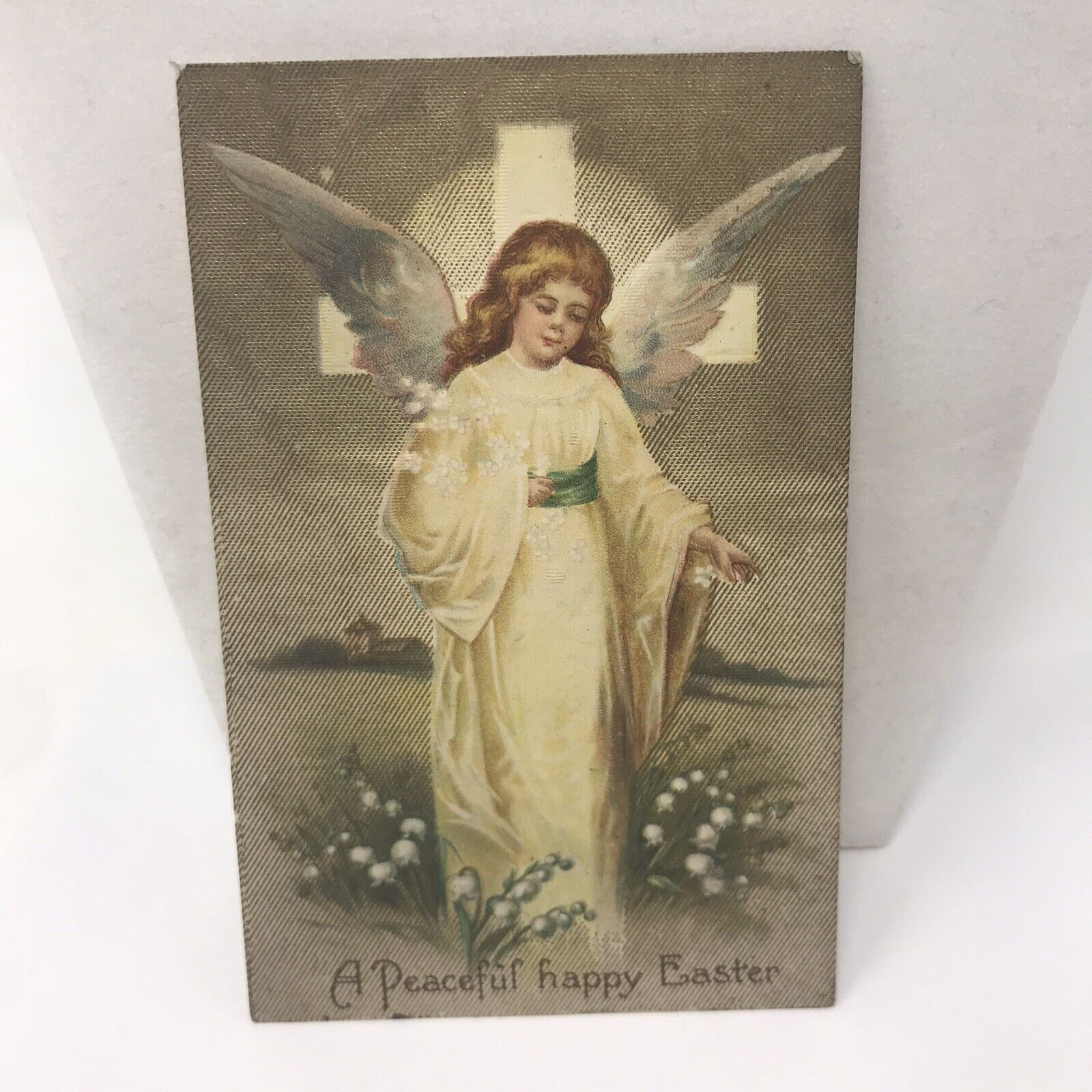 Vintage Postcard 1905 Angel Cross ”A Peaceful Happy Easter “ Greensburg PA