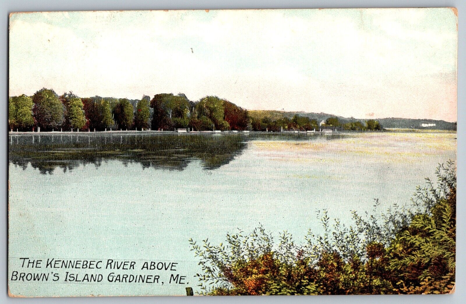 Maine ME - The Kennebec River Above Brown's Island Gardiner - Vintage Postcard