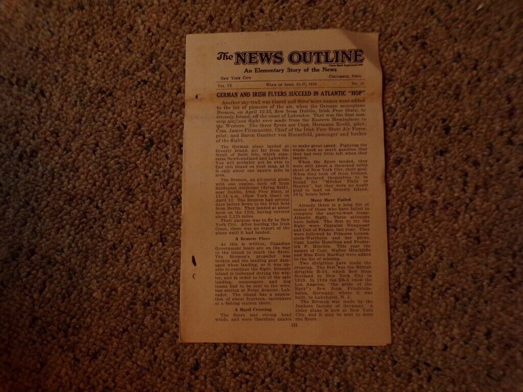 1928 News Outline Weekly Newsletter Pilots Cross Atlantic Stone Mt Monument GA