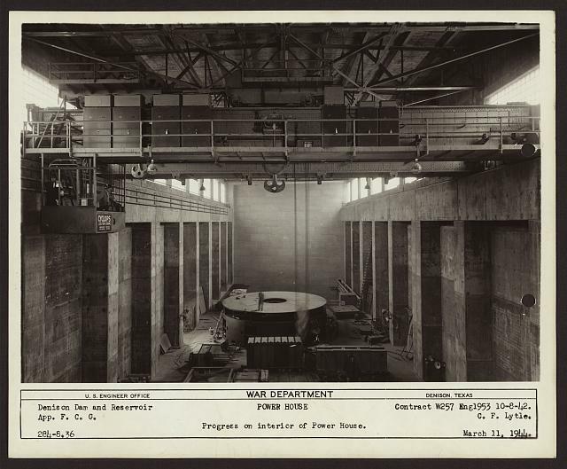 Photo:Denison Dam,reservoir,interior,power house,TX,1944