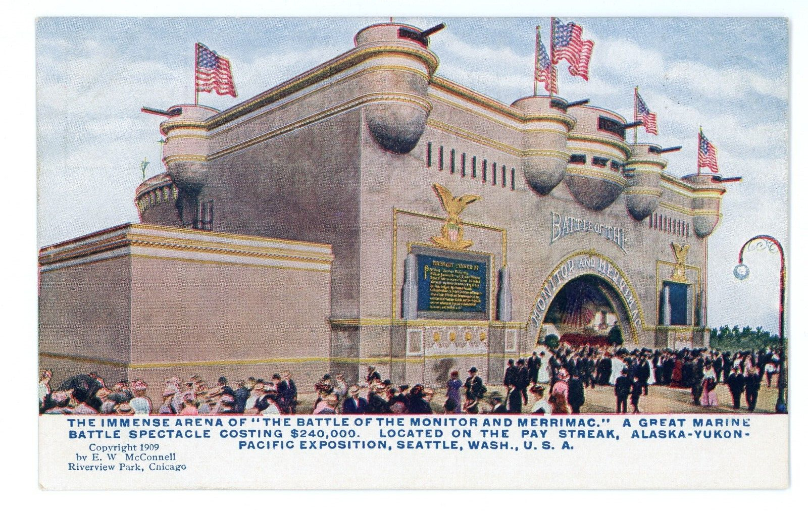 Seattle WA Battle Monitor Merrimac Alaska-Yukon Pacific Exposition 1909 Postcard