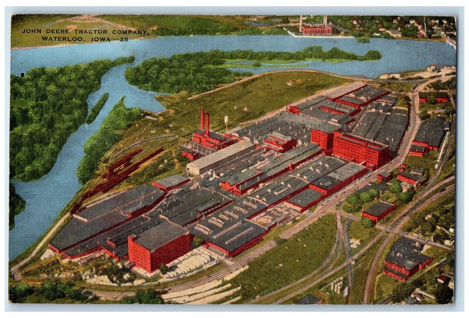 c1940s John Deere Tractor Company Aerial View Waterloo Iowa IA Unposted Postcard