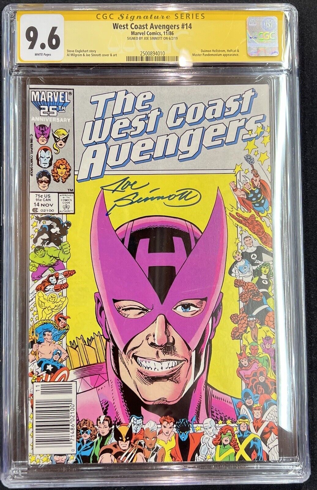 West Coast Avengers #14 CGC 9.6 Signed Joe Sinnott Classic Hawkeye Cover WP