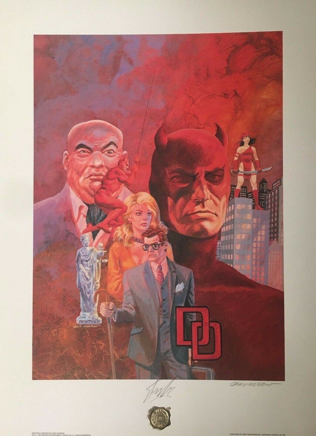 Daredevil Montage Litho Signed by Gray Morrow and Marvel's Stan Lee