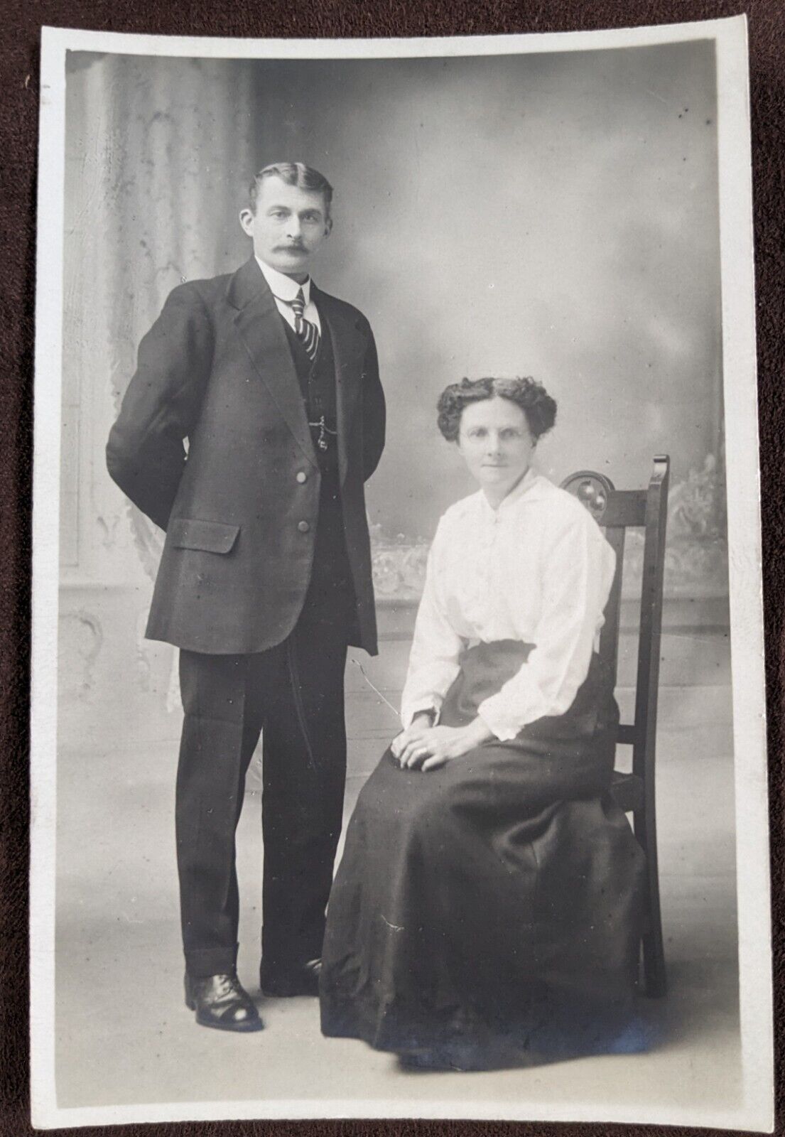 Vintage RPPC Real Photo Postcard Photographer J. Hargreaves Man + Woman  P1