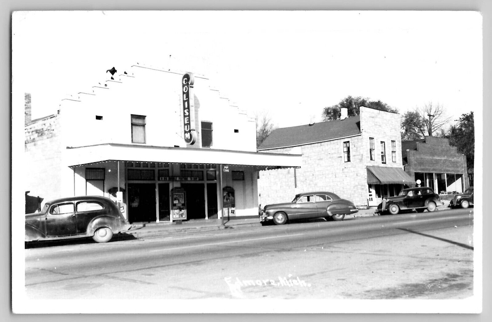 Coliseum Theater Old Cars Edmore MI RPPC Real Photo Vintage Postcard 1953