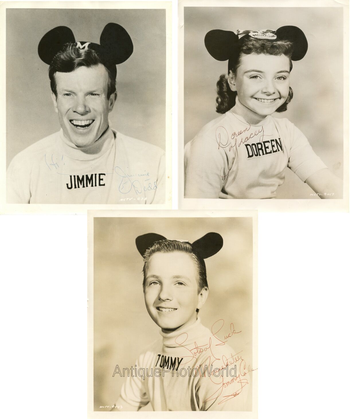 Mickey Mouse Club mouseketeers Jimmie Dodd Dorreen Tommy 3 signed photos