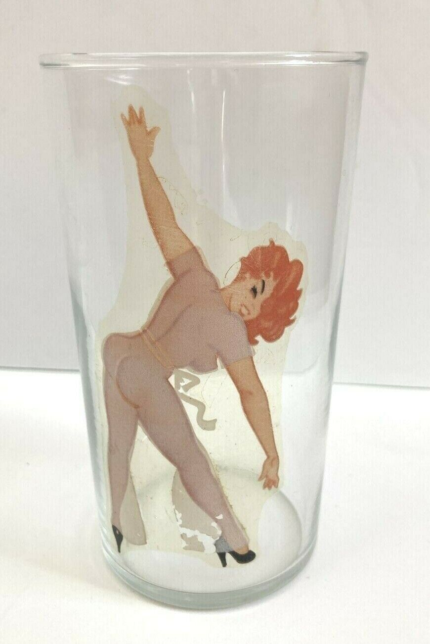 Vintage 40s Peekaboo Pinup Nude Drinking Glass Mystic Girlie Amus-u Company