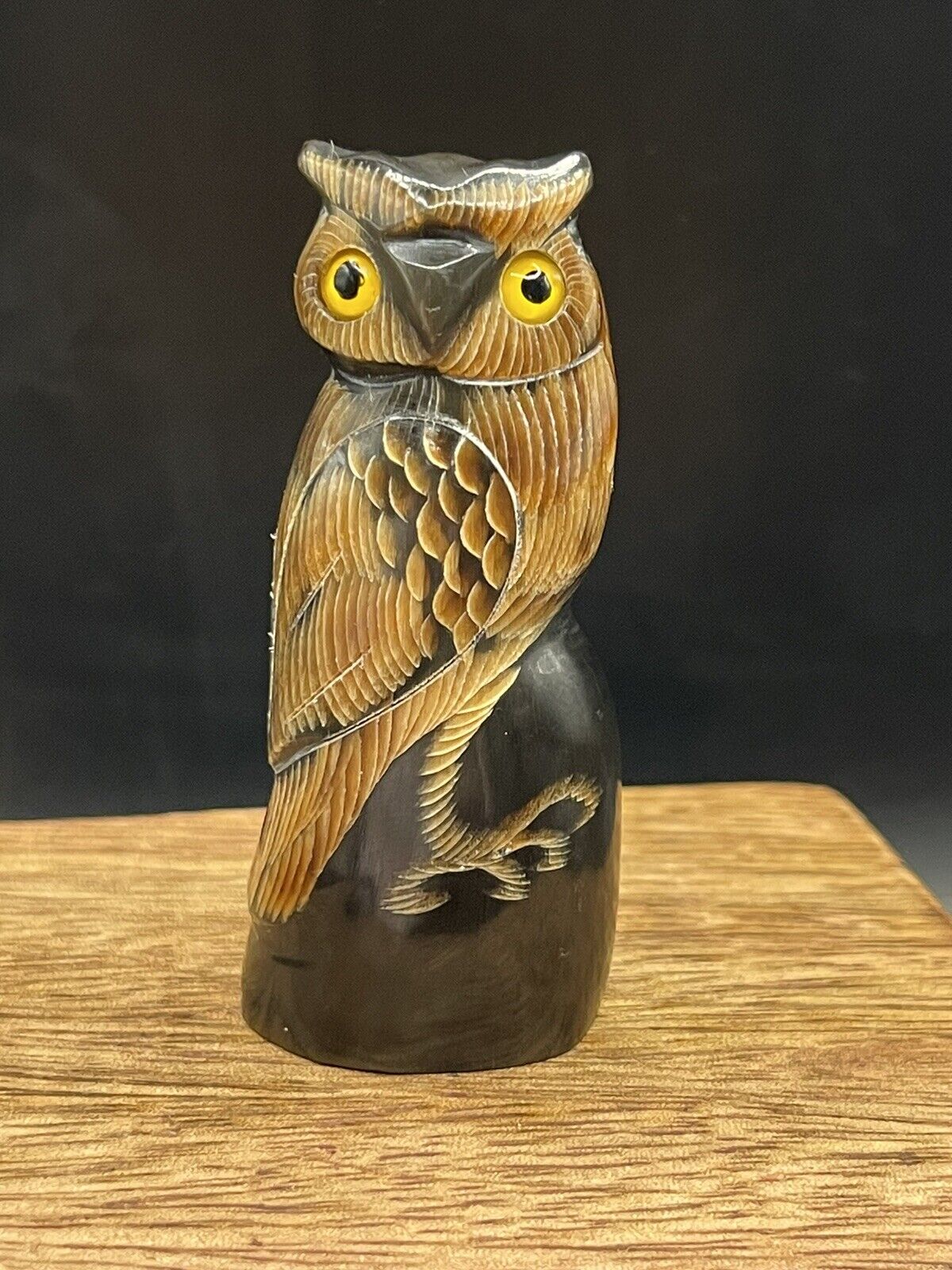 Vintage Hand Carved Buffalo Horn Owl Figure