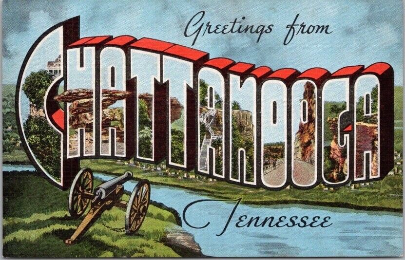 CHATTANOOGA, Tennessee Large Letter Greetings Postcard / Kropp Linen - c1940s