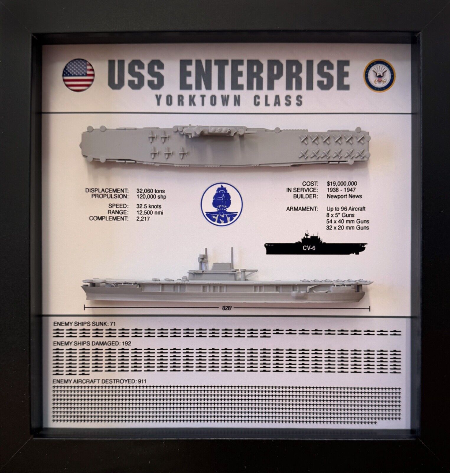 USS Enterprise Memorial Display Shadow Box, CV-6, 9