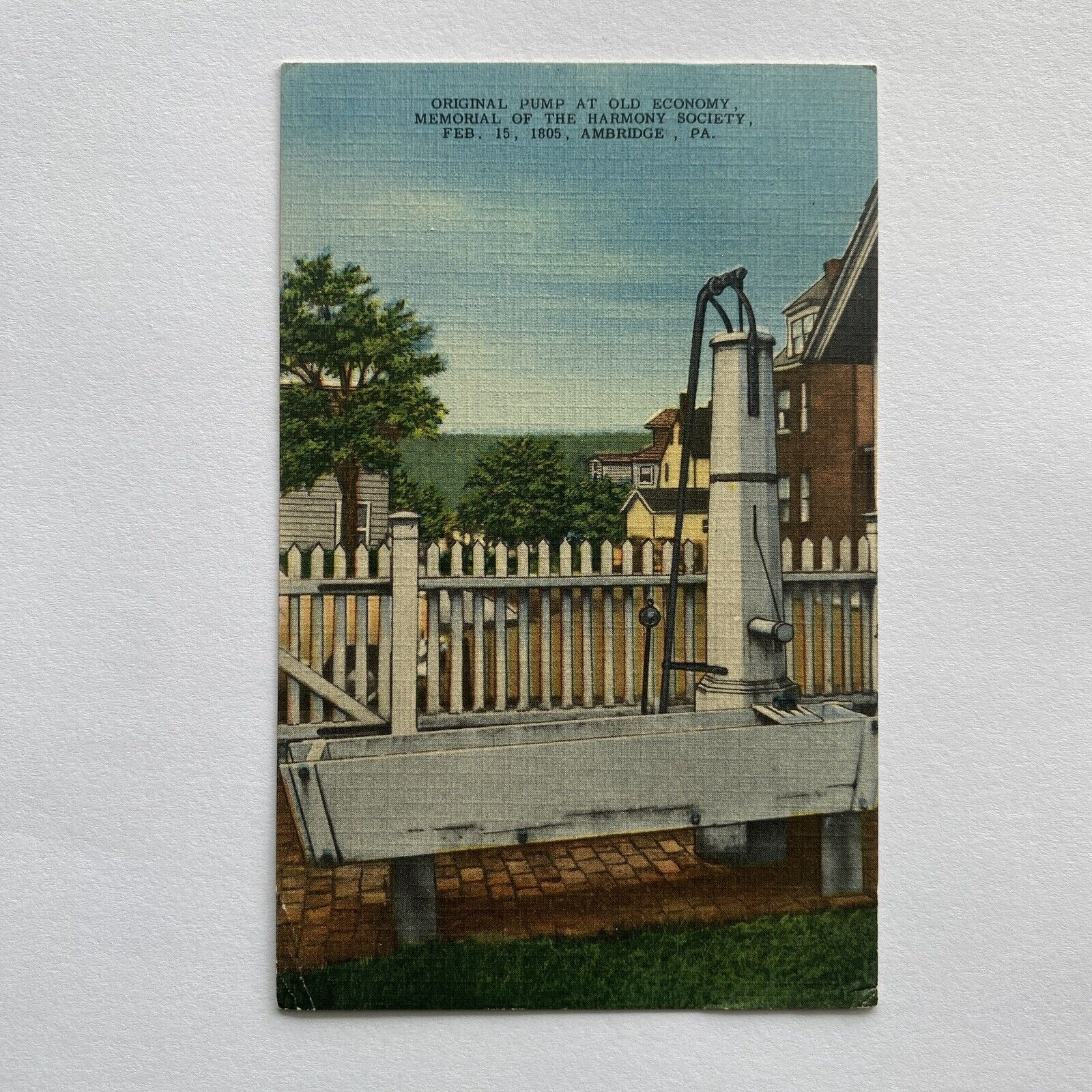Original Pump At Old Economy Memorial Harmony Society Postcard Ambridge PA