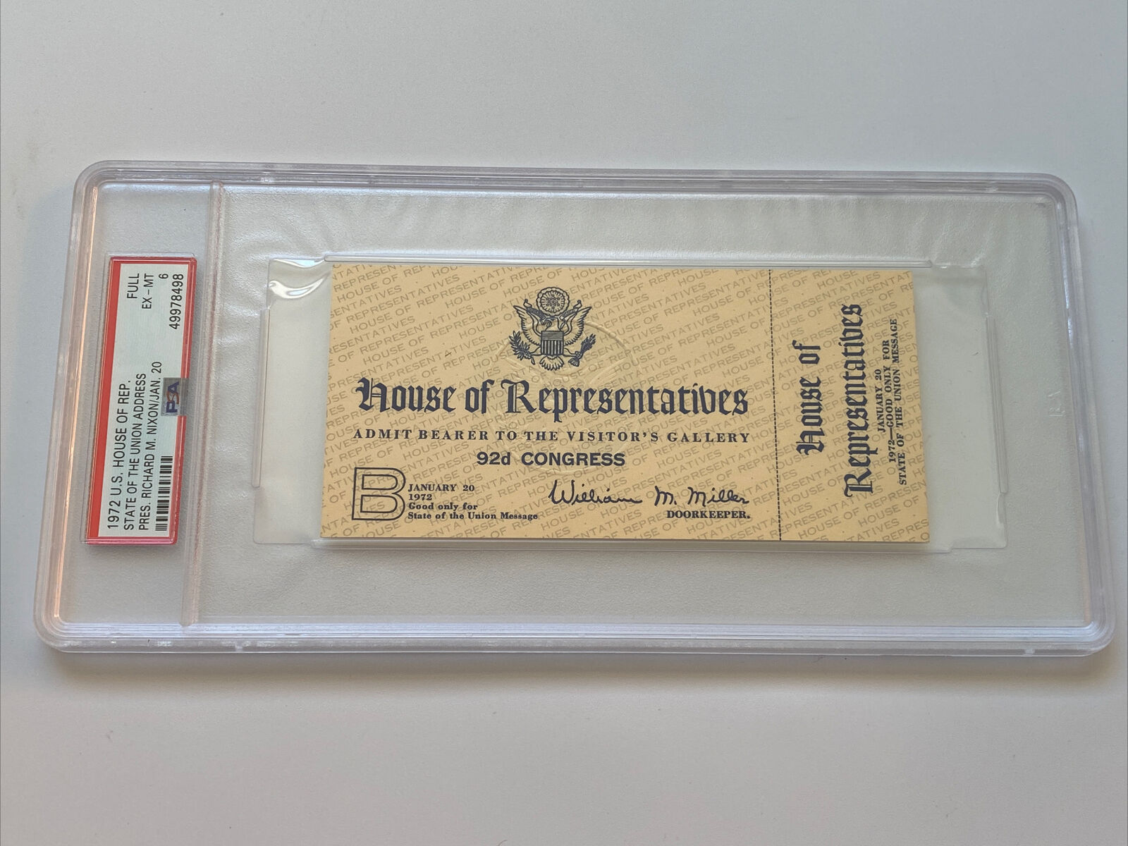 1972 President Richard Nixon State of the Union Address House Floor Pass PSA