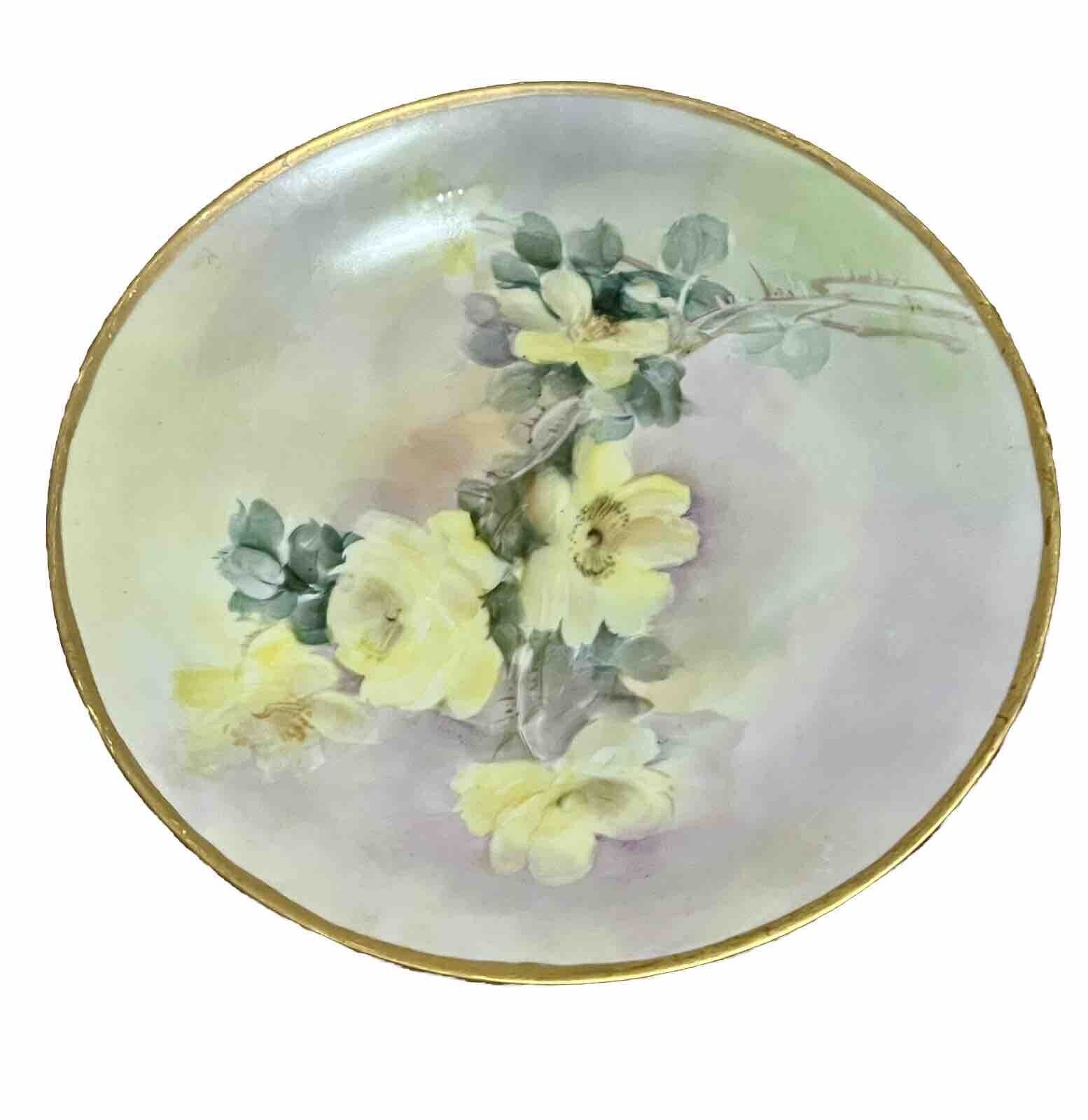 Vintage Limoges France Plate Signed Yellow Floral Plate 8.5”