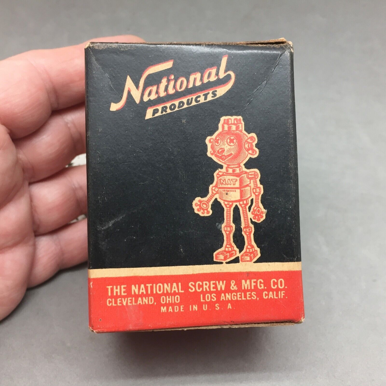 National Products Screw Mfg Box Robot Mid Century Advertising Space Age w/Screws