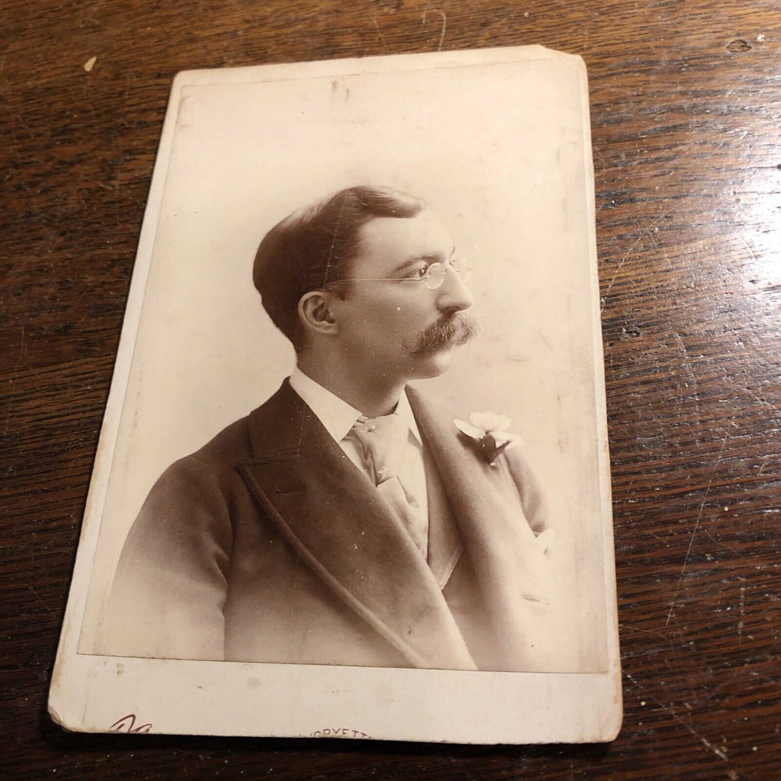 Antique Cabinet Card Victorian Man Mustache Photo Photograph Brooklyn