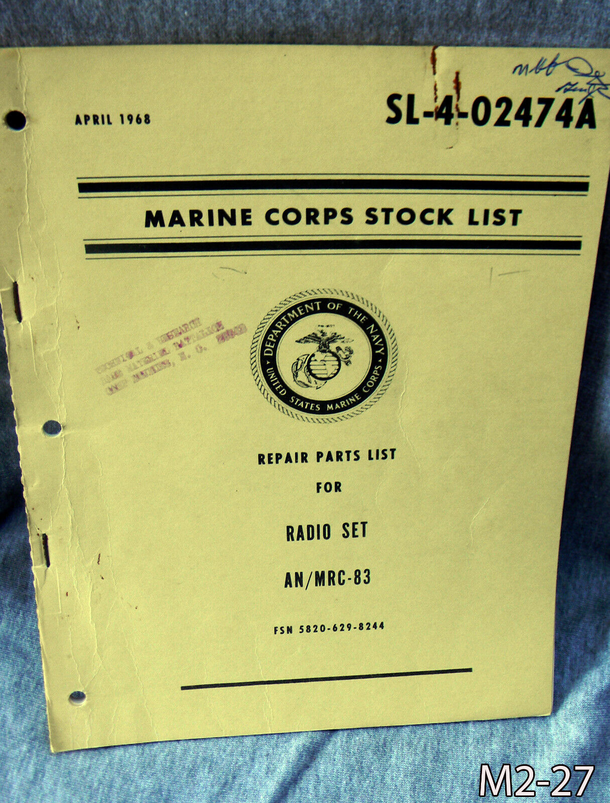 1968 REPAIR PARTS LIST for RADIO SET AN/MRC-83 SL-4-02474A MARINE CORPS STOCK