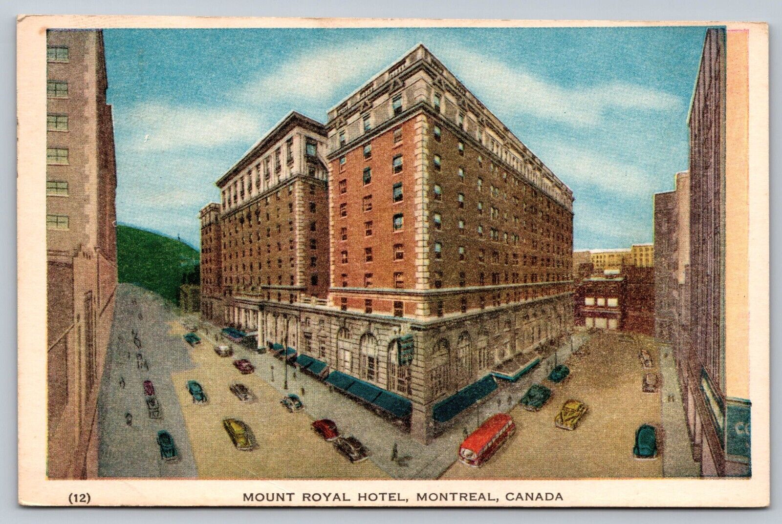 Montreal - Quebec - Canada - Mount Royal Hotel - Corner View - Bus - Cars - 1954