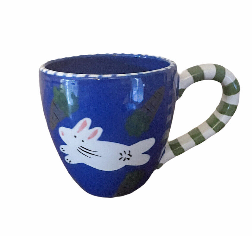 Vtg Demdaco Coffee Tea Mug Cup Bunnies Rabbits Carrots Easter Bunny Handpainted