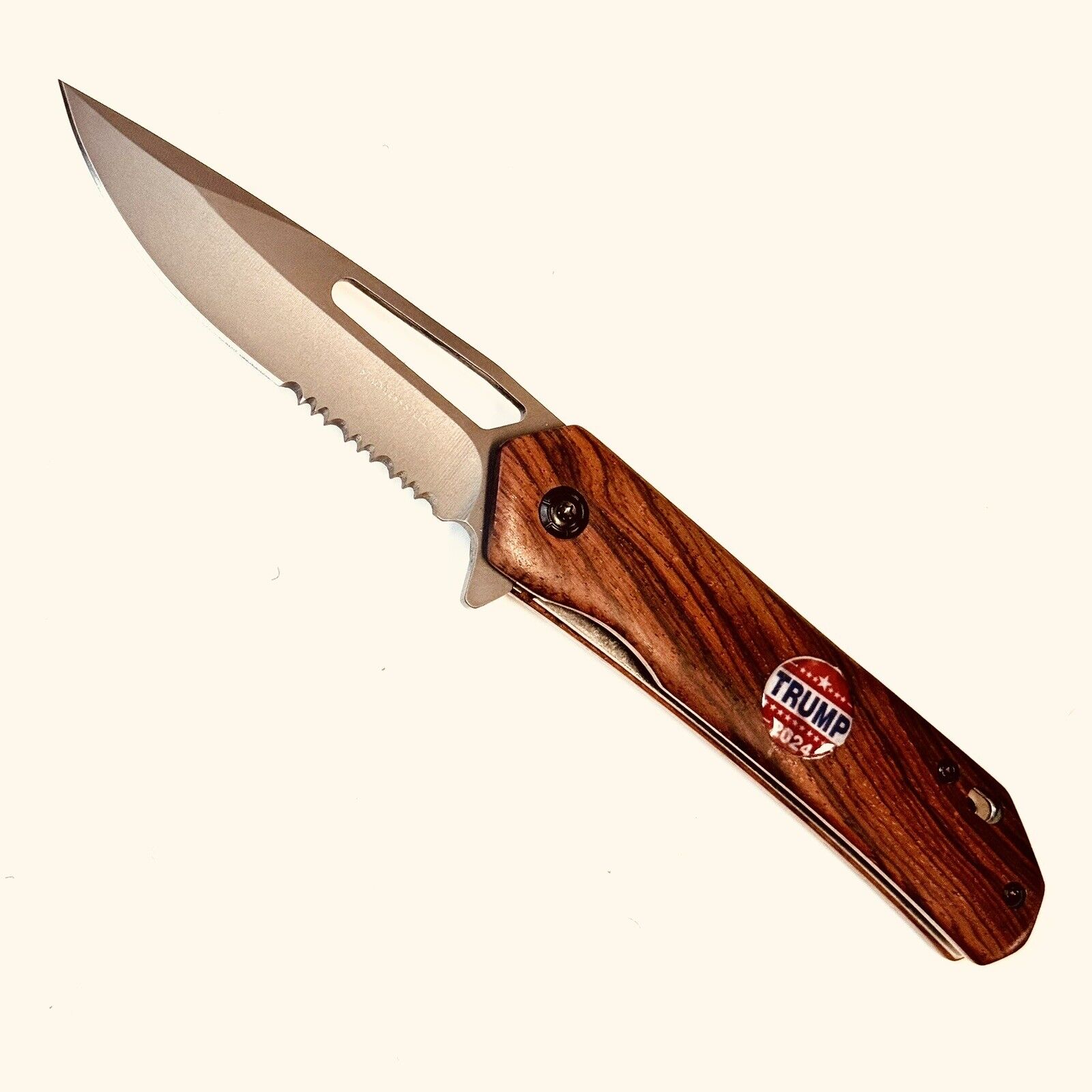 Trump 2024 Wood handle  quickOPEN Blade FoldingPOCKET Knife 8”