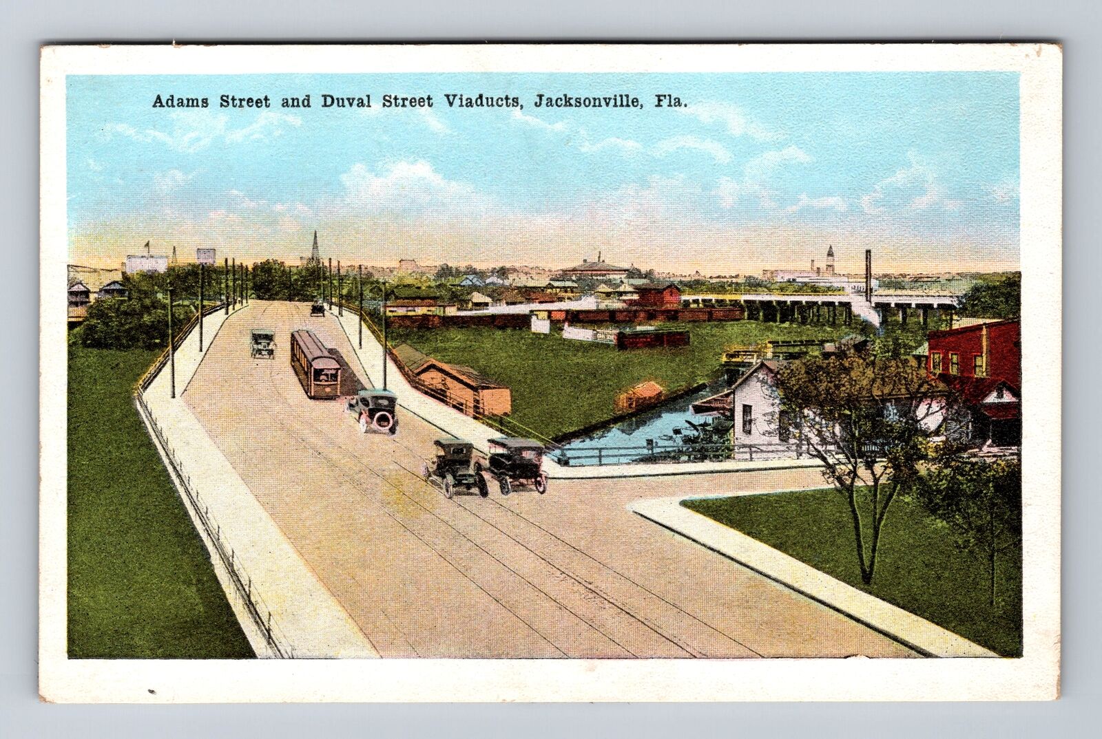 Jacksonville FL-Florida, Adams Street and Duval Street Viaduct Vintage Postcard