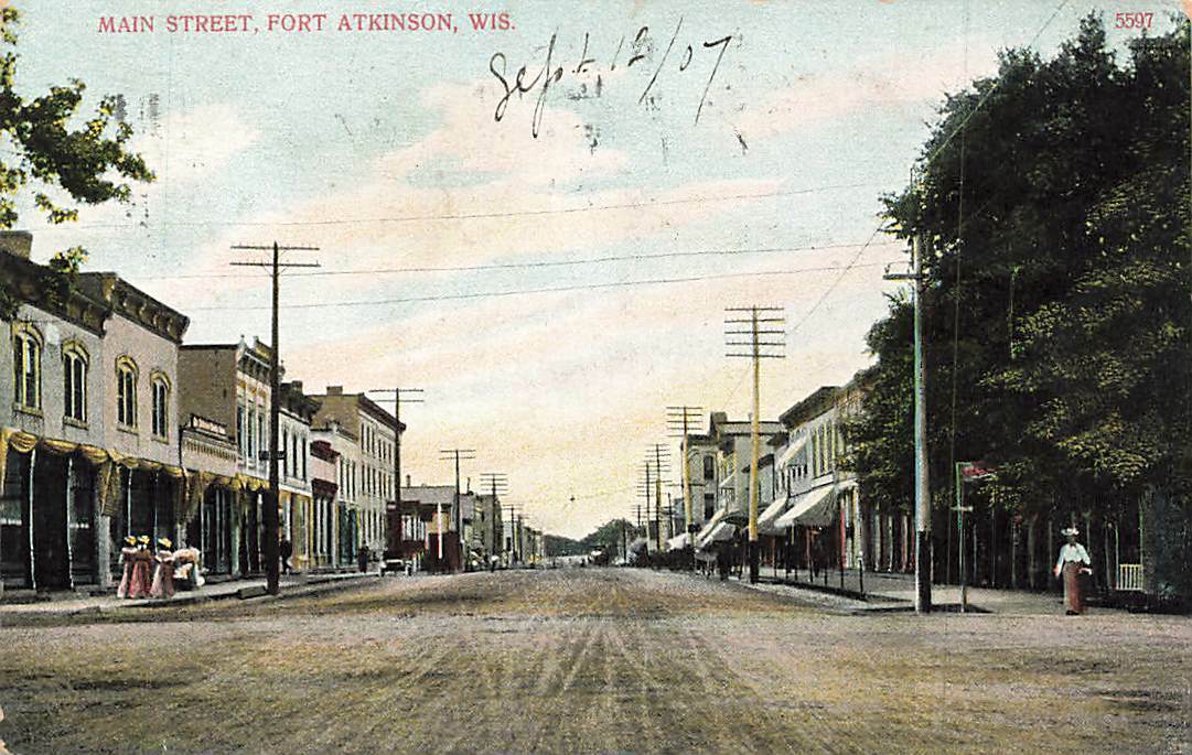 Main Street People Stores Dirt Road Early View Fort Atkinson WI c1910 P115