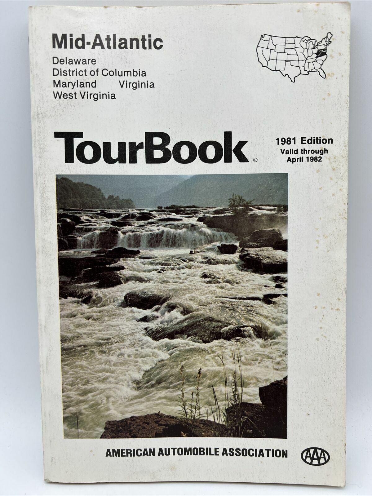 1981 AAA TOURBOOK MID-ATLANTIC What to See Where to Stay TRAVEL GUIDE DE DC MD