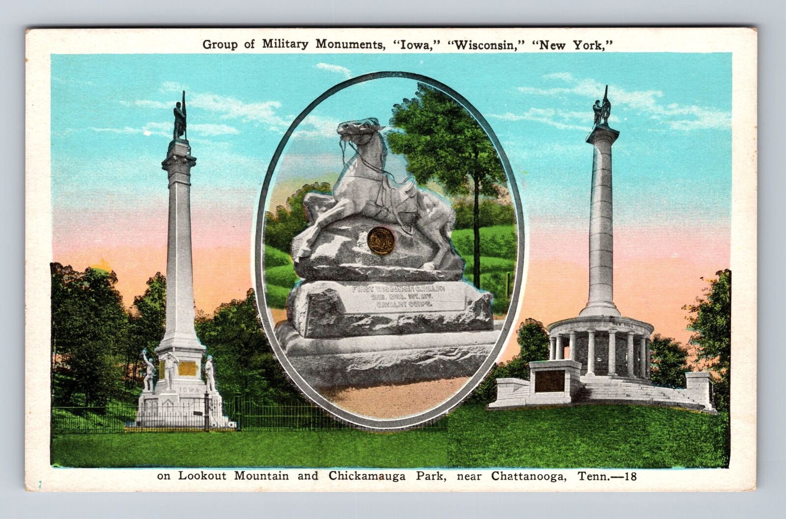Chattanooga TN-Tennessee, Group Of Military Monuments, Antique Vintage Postcard