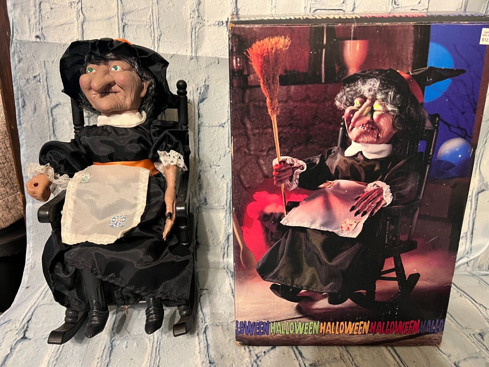 Vintage Animated Halloween Witch in Rocking Chair Lights and Sound