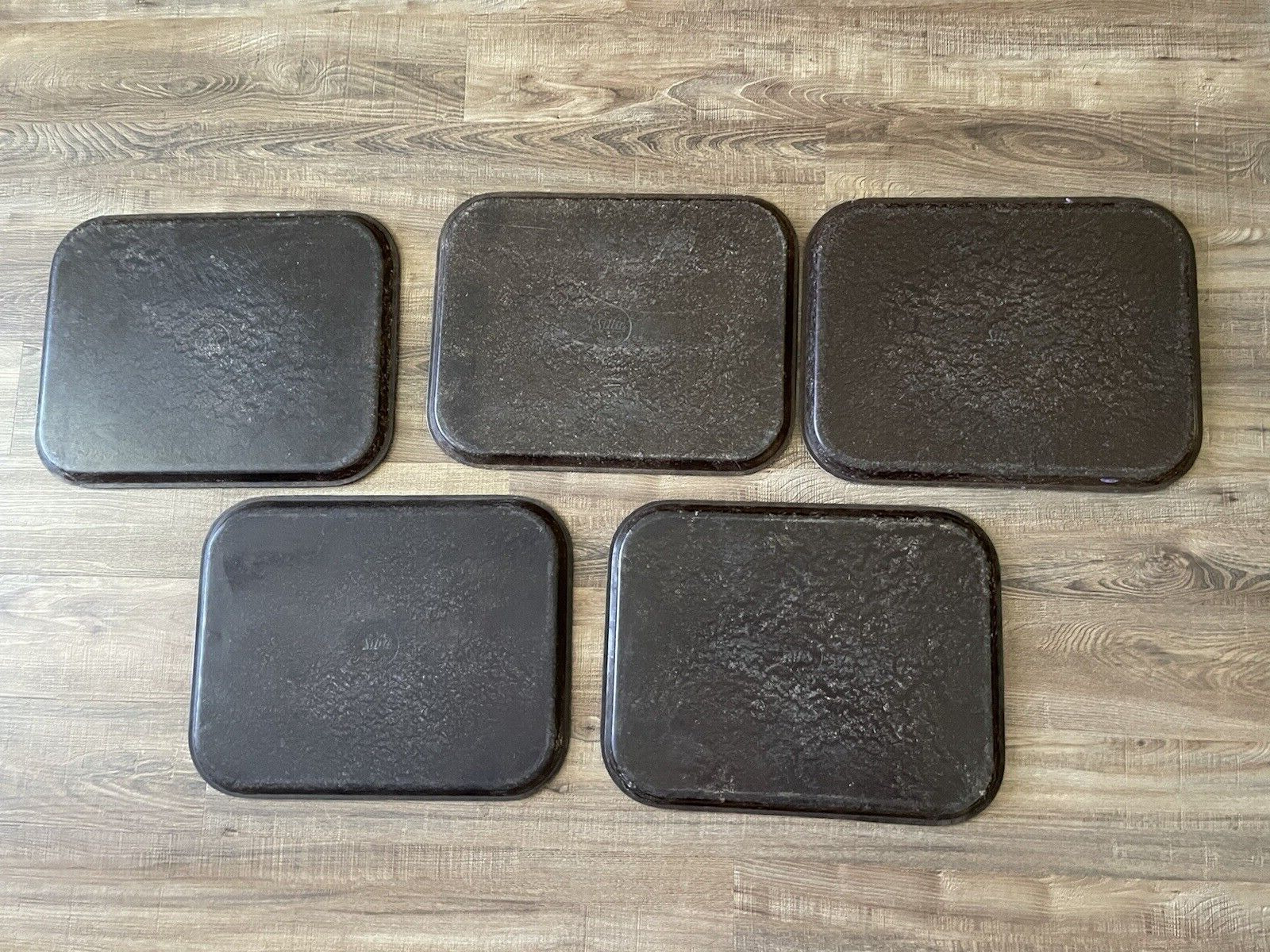 5 Vintage BROWN LUNCH TRAYS CAFETERIA DINING SERVING 18\
