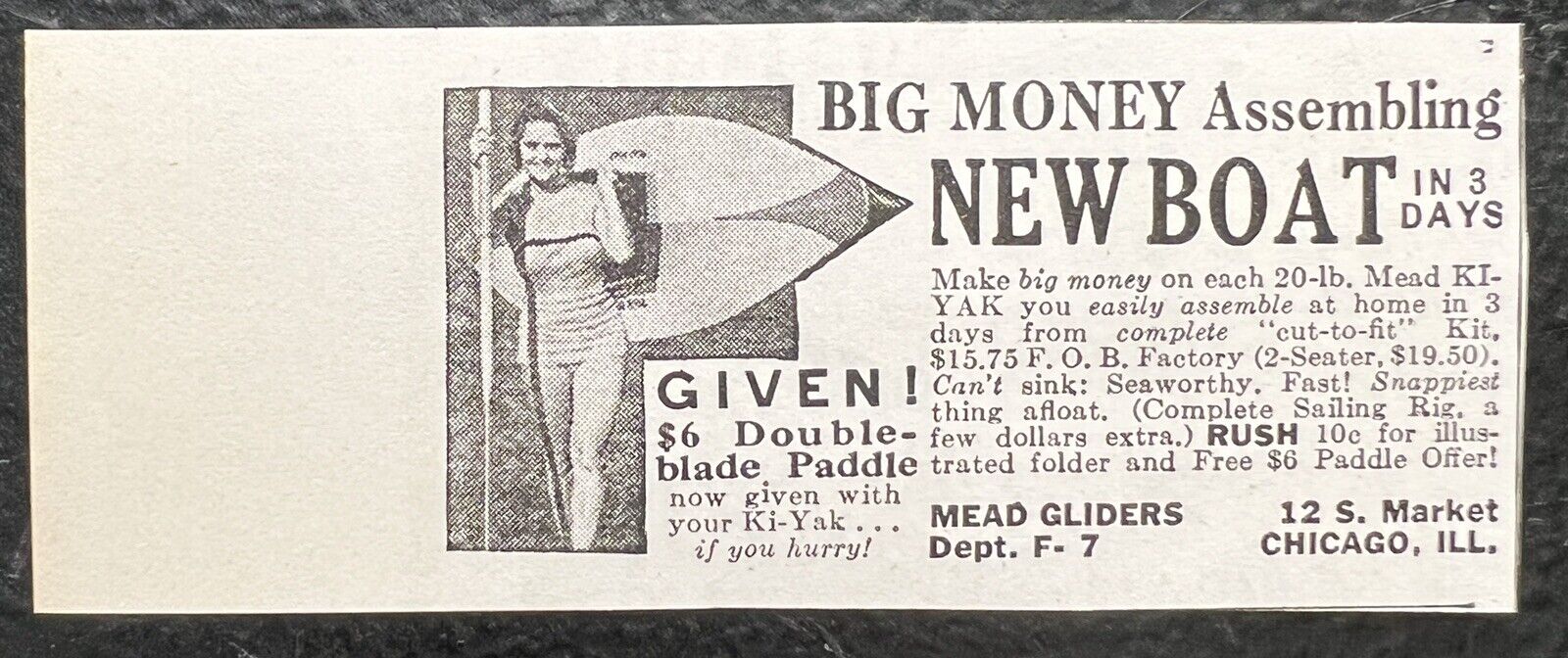 Mead Gliders Big Money Assembling New Boat Chicago IL 1934 Advertising Print