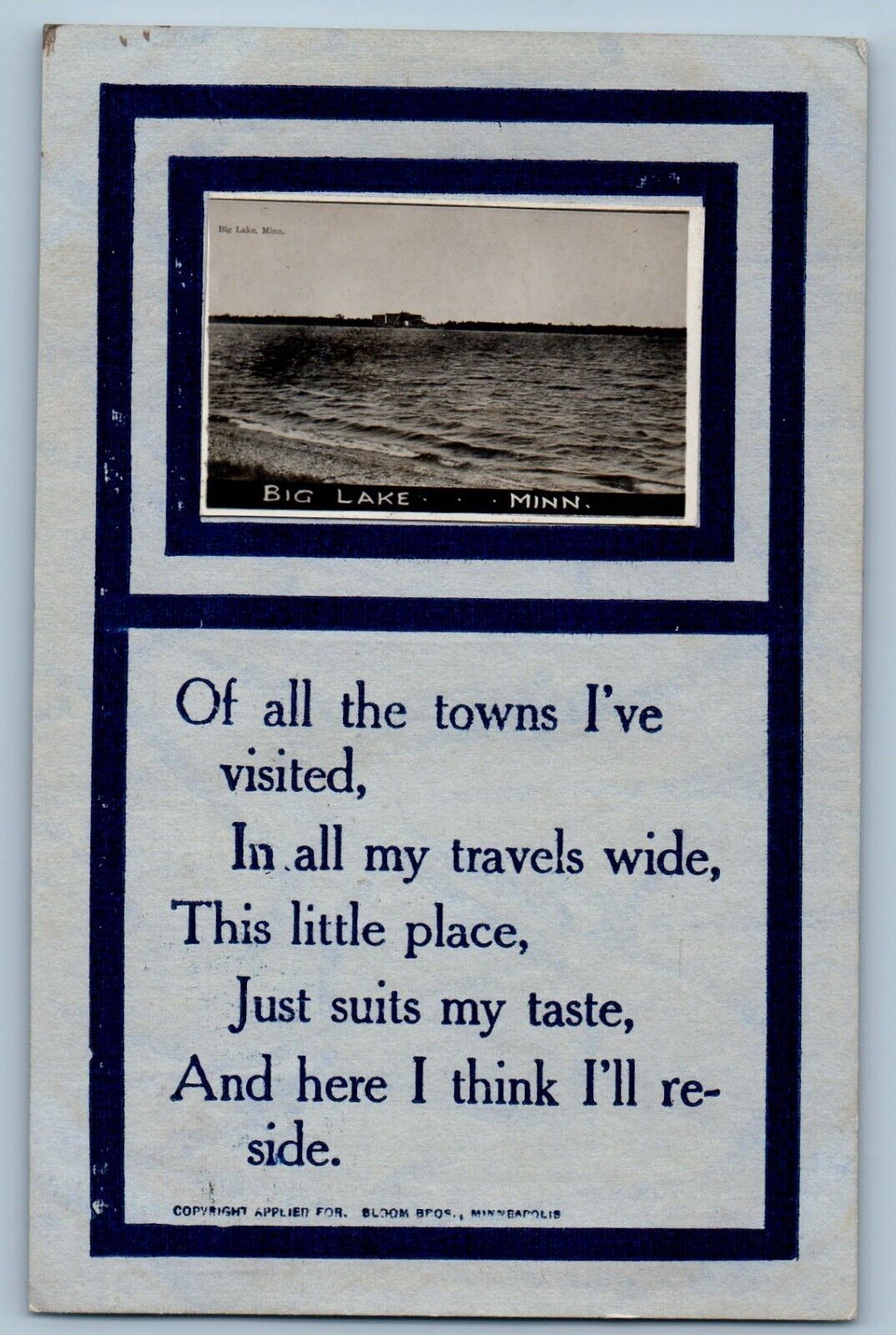 Big Lake Minnesota MN Postcard RPPC Photo Big Lake View Poem 1912 Posted Antique