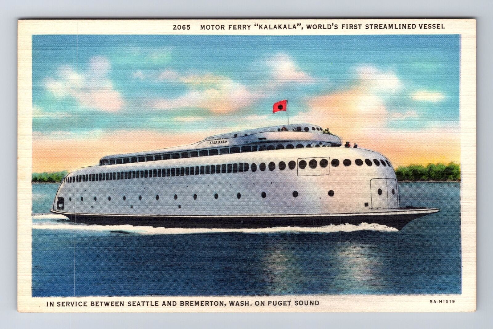 Puget Sound WA-Washington, Motor Ferry Kalakala Vessel, Vintage Postcard