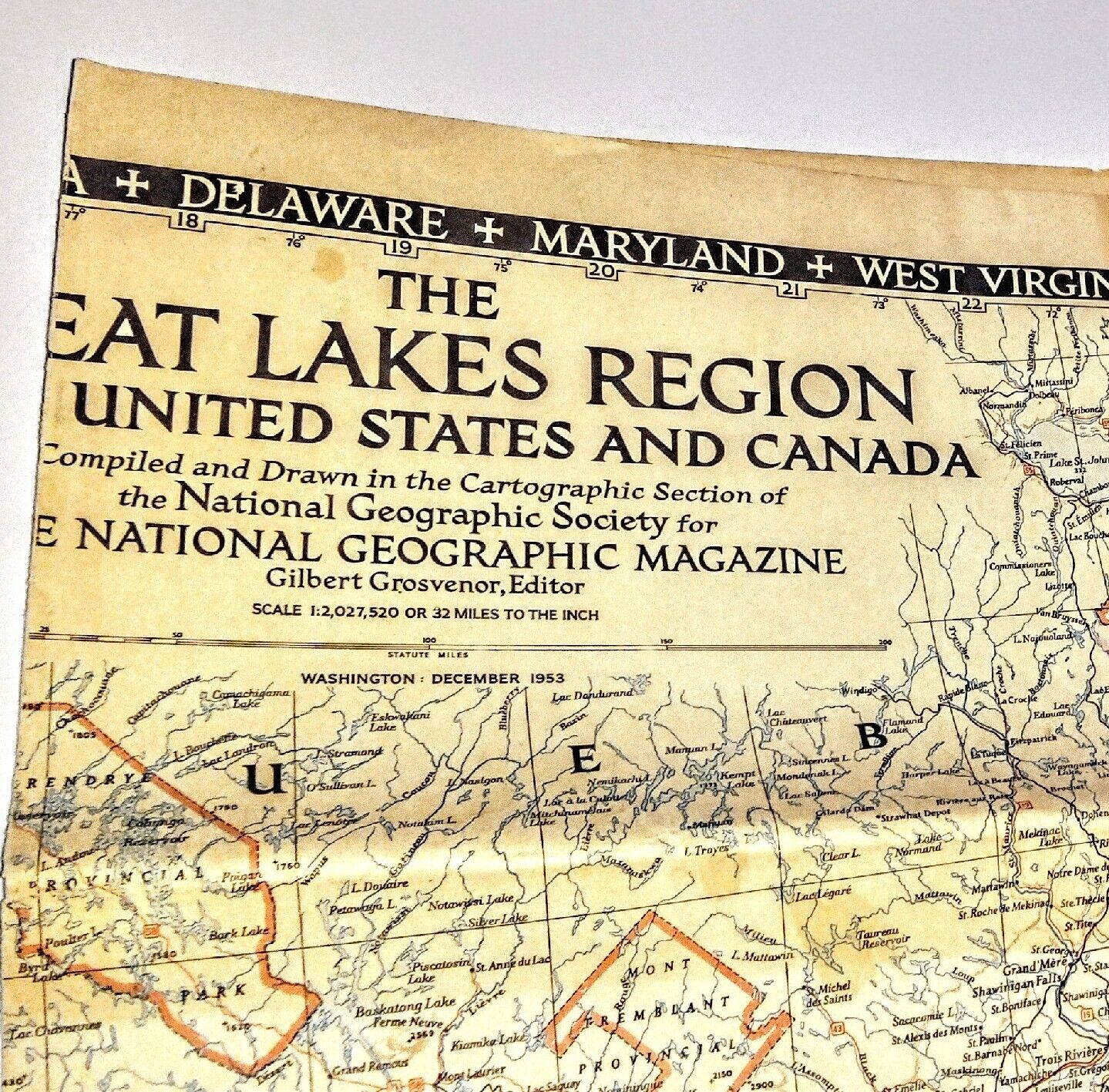 Historical National Geographic Map: 1953: Great Lakes and Canda