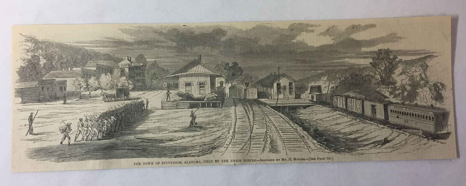 1862 magazine engraving~ TOWN OF STEVENSON, ALABAMA ~Civil War