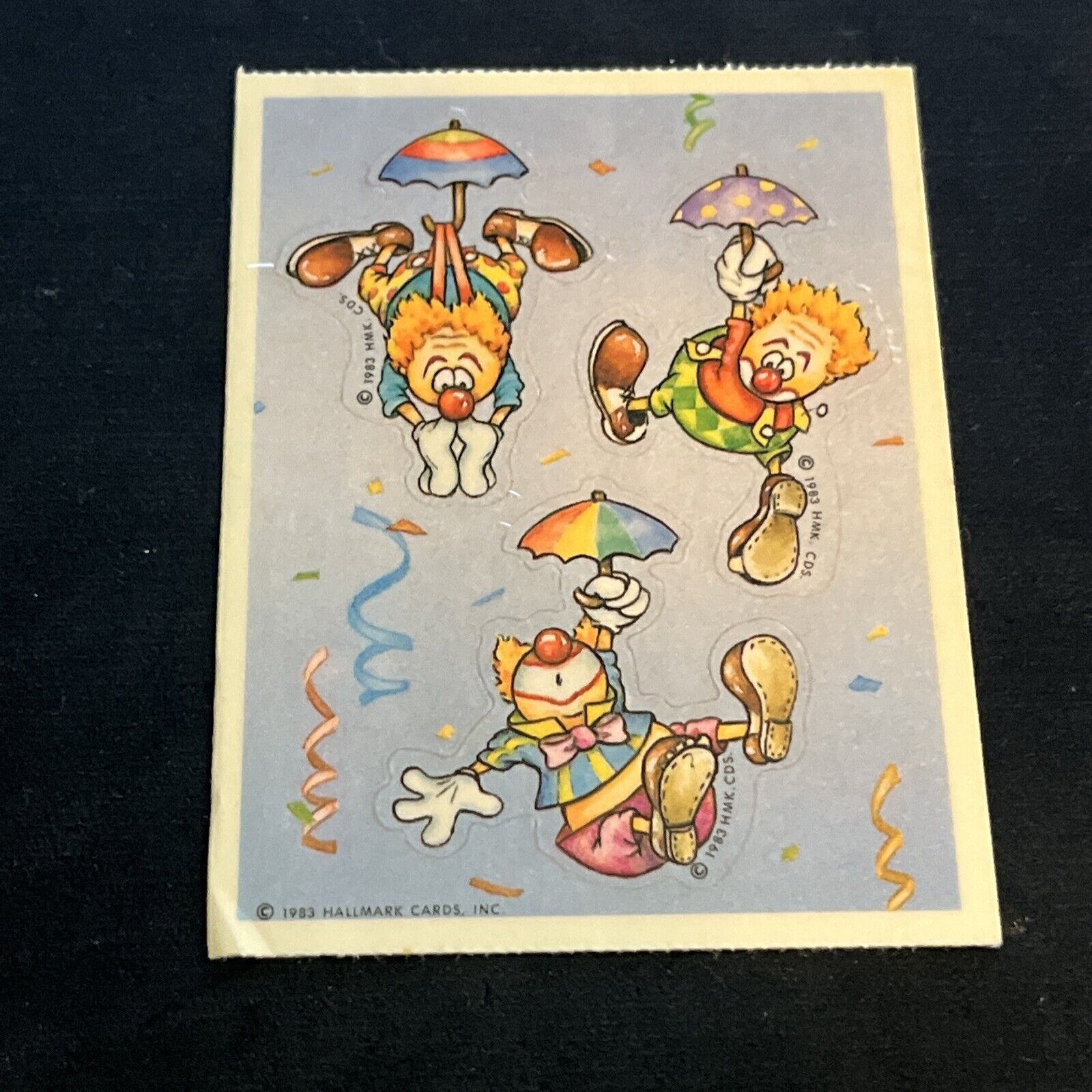 Vintage 80’s Hallmark CLOWNS & Umbrellas Sticker - Rare