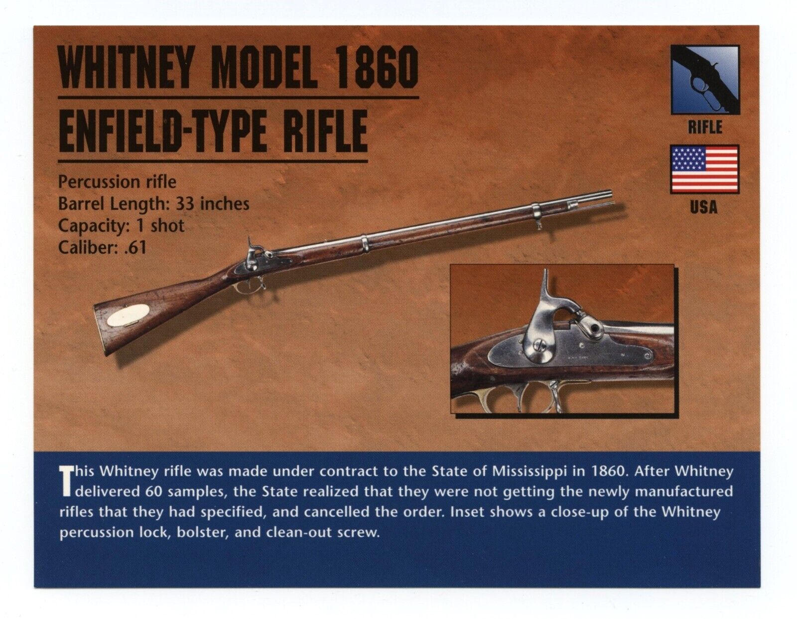 Whitney Model 1860 Enfield Type Rifle  Atlas Classic Firearms Card