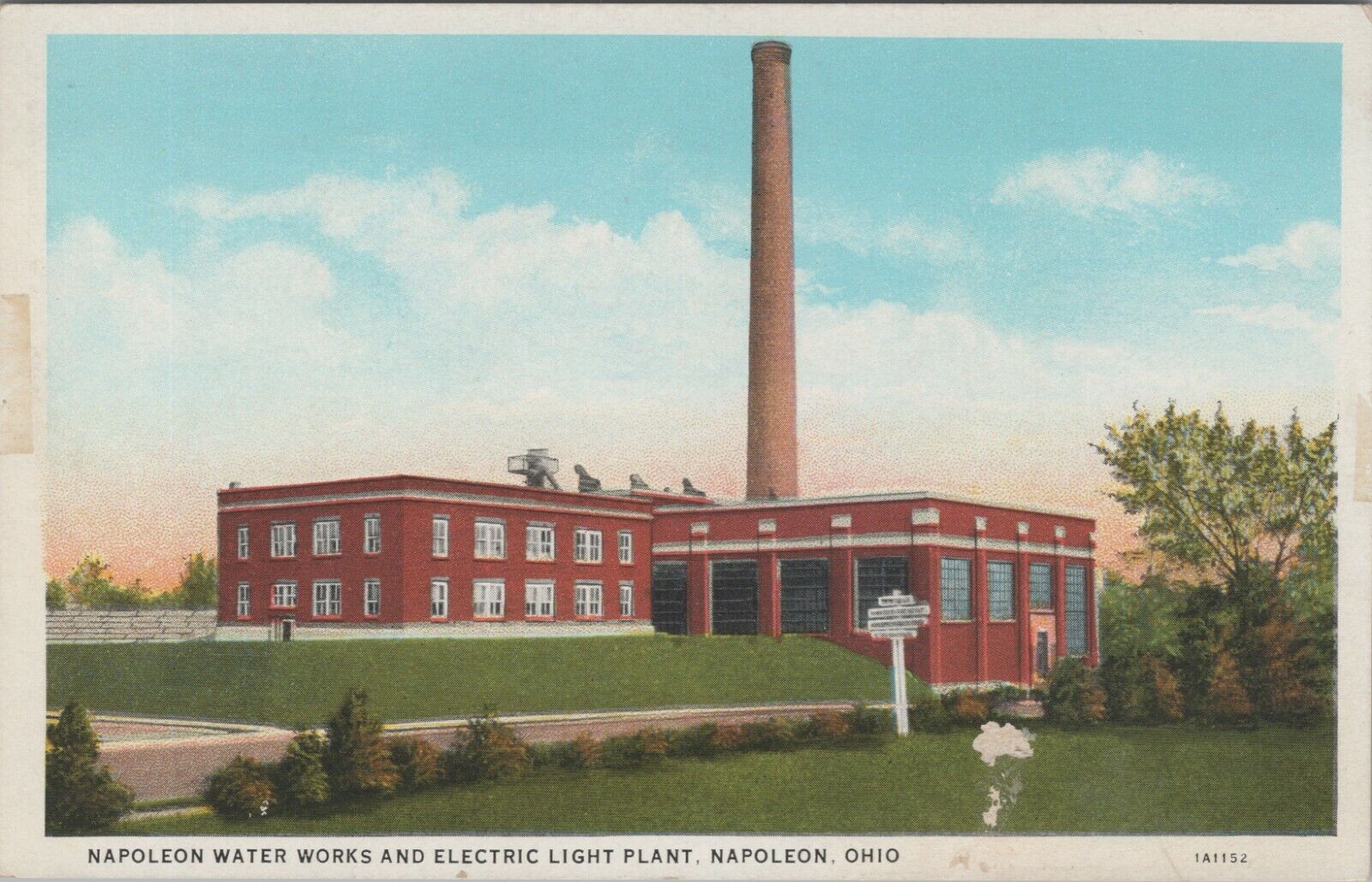 Water Works electric light plant Napoleon Ohio Shaff\'s drug stores postcard A585