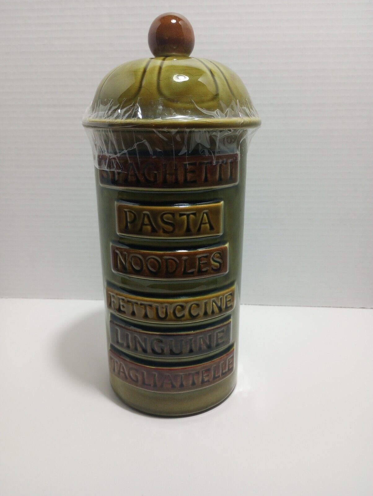 Vintage Los Angeles Pottery Cookie Jar Pasta Canister 1966 Harvest Green 12\