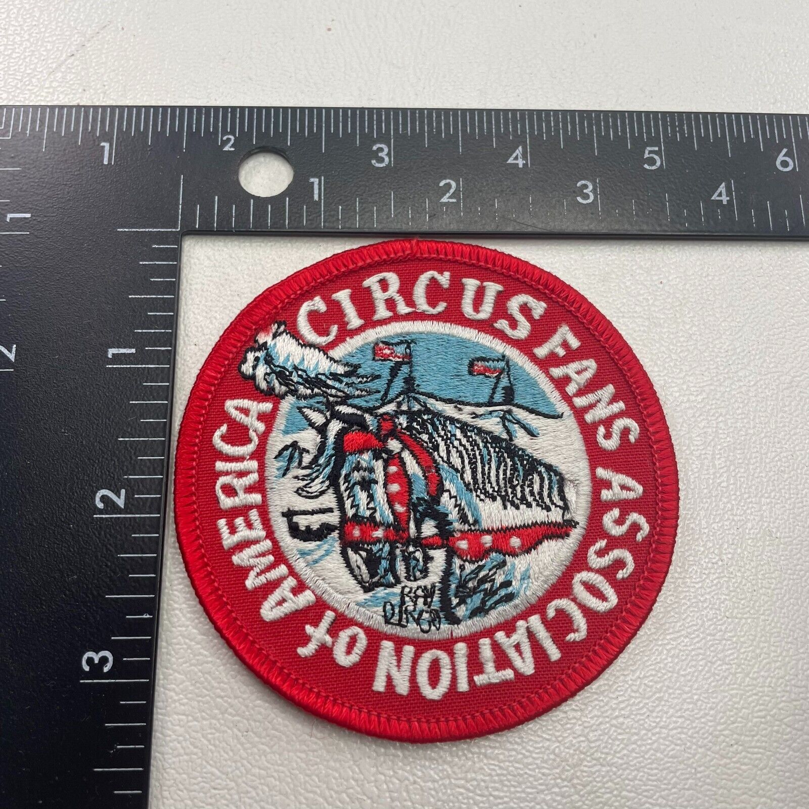 Vintage c 1980s Circus Patch CIRCUS FANS ASSOCIATION OF AMERICA white horse O39C