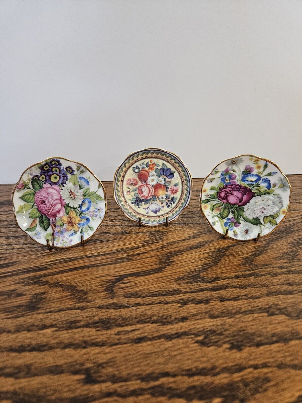 Set of 3 Vintage Mini Gold Rimmed Porcelain Plates Made In England Peter Stanier
