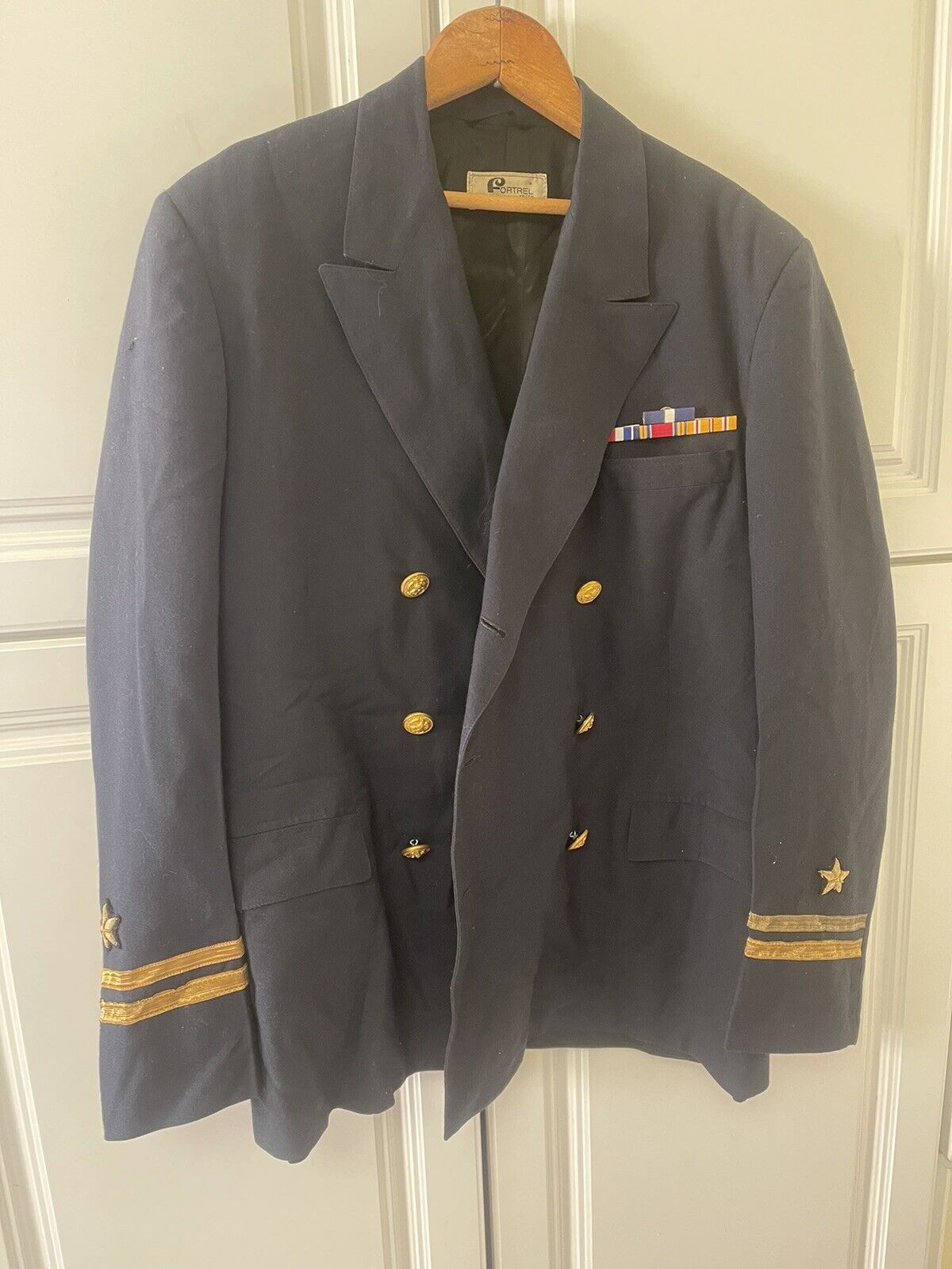 Rare Named Navy Cross, Silver Star, WWII Ribbons Dress Blue Uniform Coat Jacket