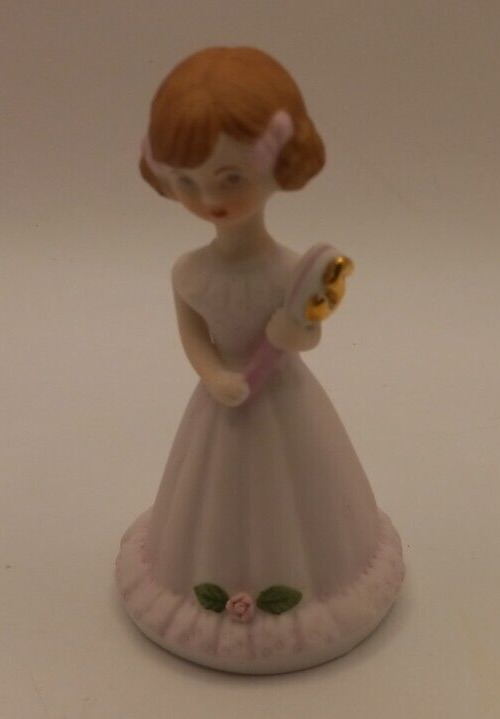 Vtg 1982 Enesco Growing Up Birthday Girls Age 5 Brown Hair Porcelain Figurine